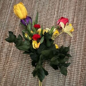 Artificial Tulip and Carnation Bouquet - Yellow, Red, Purple -